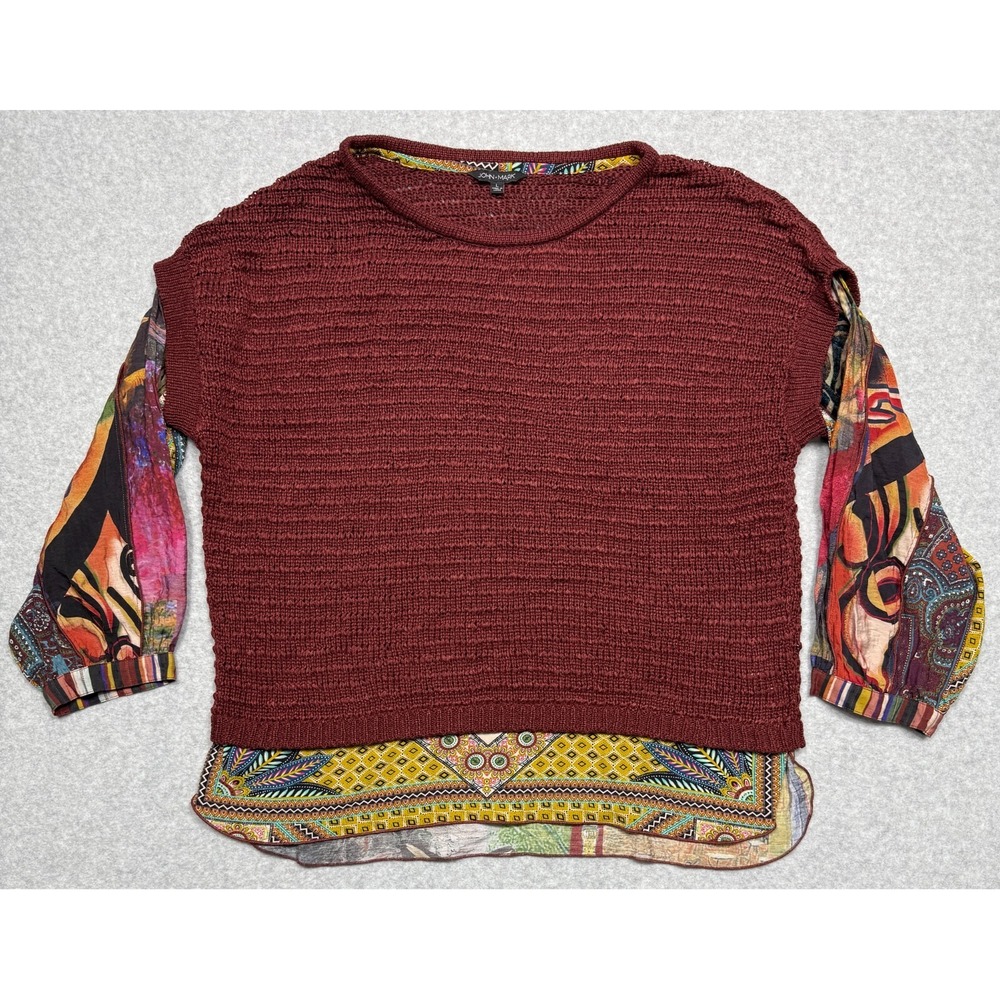 John Mark Sweater Shirt Womens Large Santa Fe Artsy Pullover Paisley Mixed Media